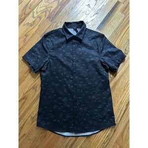 Lululemon Mens Airing Easy Polo Shirt Black/Green Size Small Geometric Light